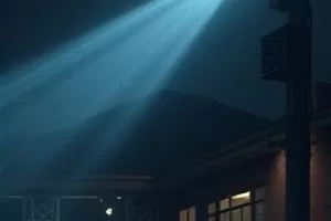 剧集《北纬七度的旅人》封面：暴雪中的灯塔与单人剪影